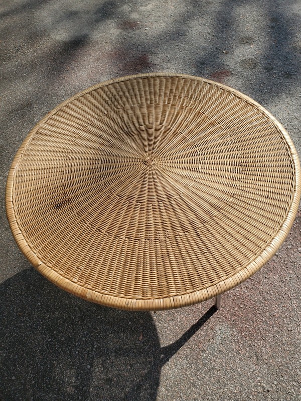 Folding Mid Century Rattan Table With Metal Base Folding gallery