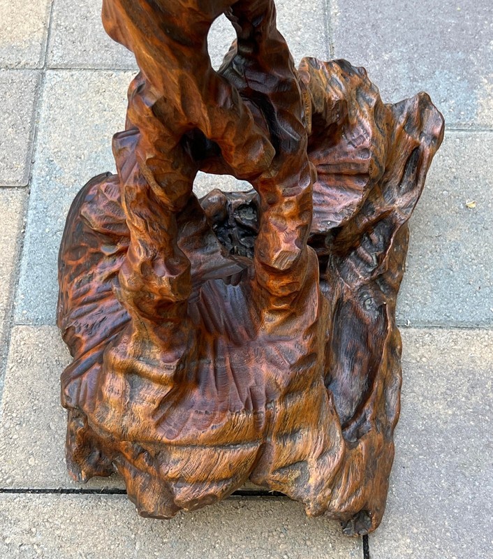 Vtg 20" Japanese Tree Root Hand Carved Solid Wood Side Table Plant Stand Base gallery