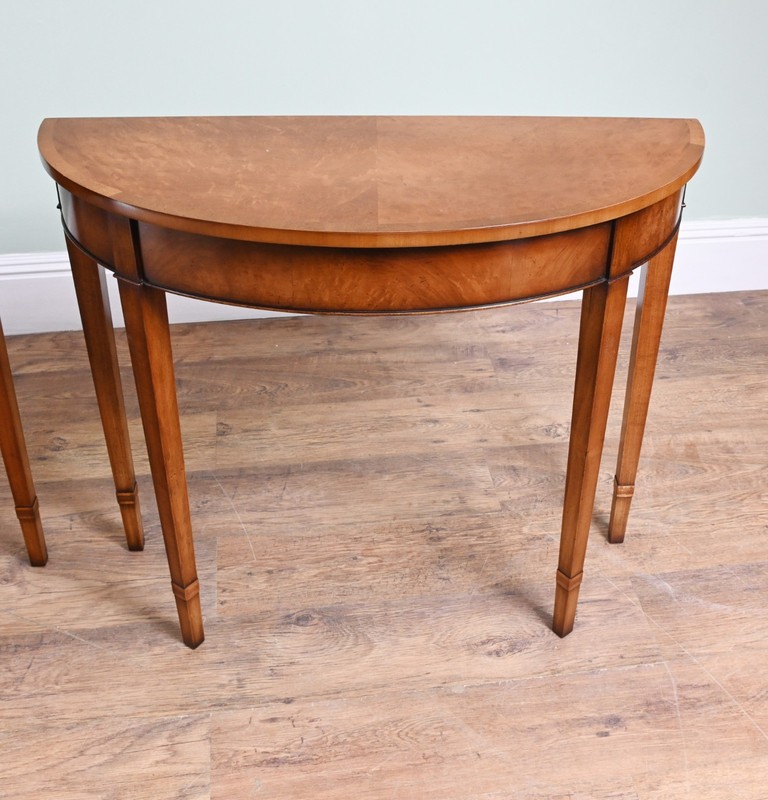 Pair Sheraton Console Tables Demi Lune Walnut Regency gallery