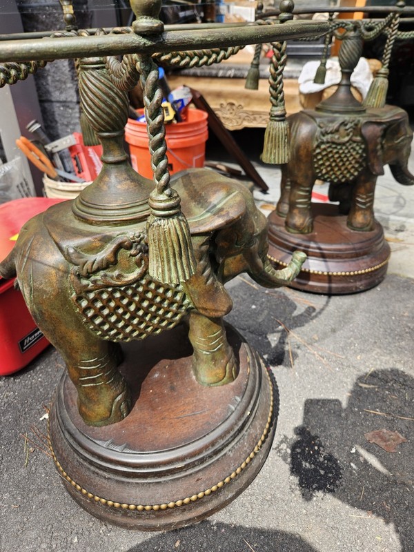 Two Vintage Erin Lane Bronze Elephant Pedestal Side Tables gallery