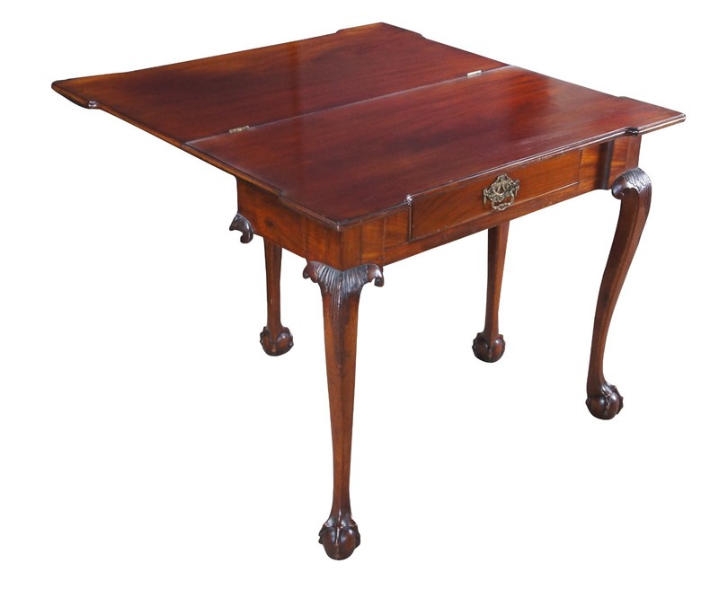 Antique George II Style Chippendale Mahogany Flip Top Claw Foot Card Game Table gallery