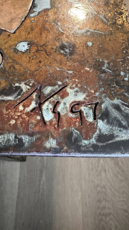 Handcrafted Metal Coffee Table- Signed by Artist, in great condition. gallery