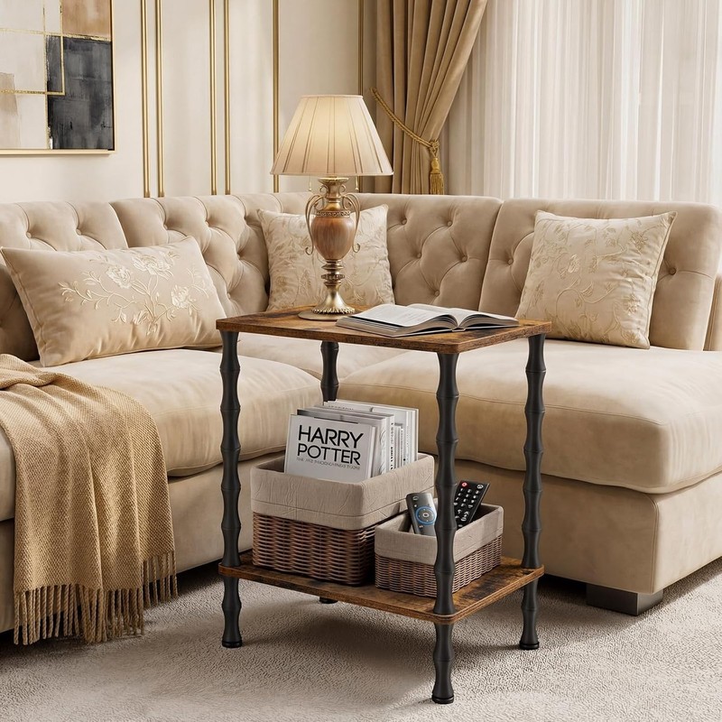Rustic Brown 21.9 Inch End Table - Compact Small Corner Table with Storage Shelf gallery