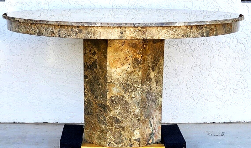 Marble Dining Table Faux Emperado Italian 1970s 55" gallery