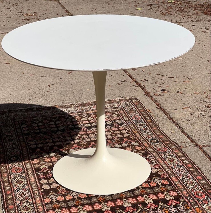 Eero Saarinen Knoll Associates Early Cast Iron Base White Tulip Dining Table