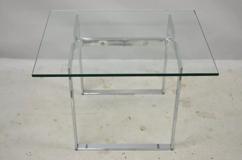 Mid Century Modern Sculptural Chrome Rectangular Glass Top Occasional Side Table gallery