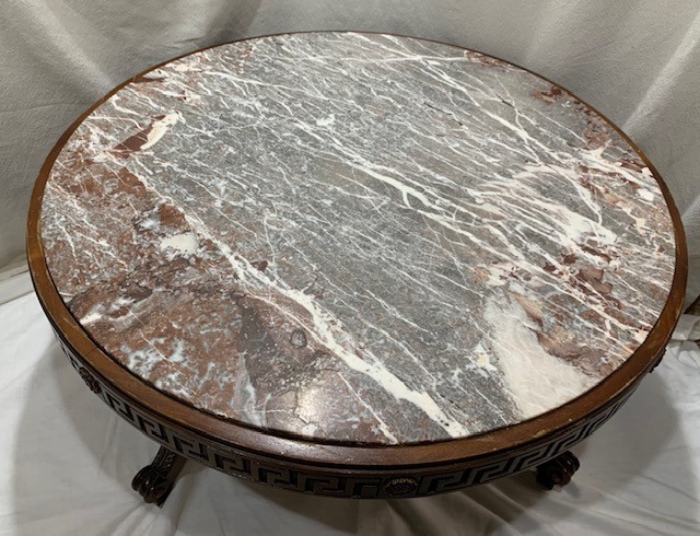 Neoclassical Greek Revival Coffee Table Italian Marble Top Early – Mid Century