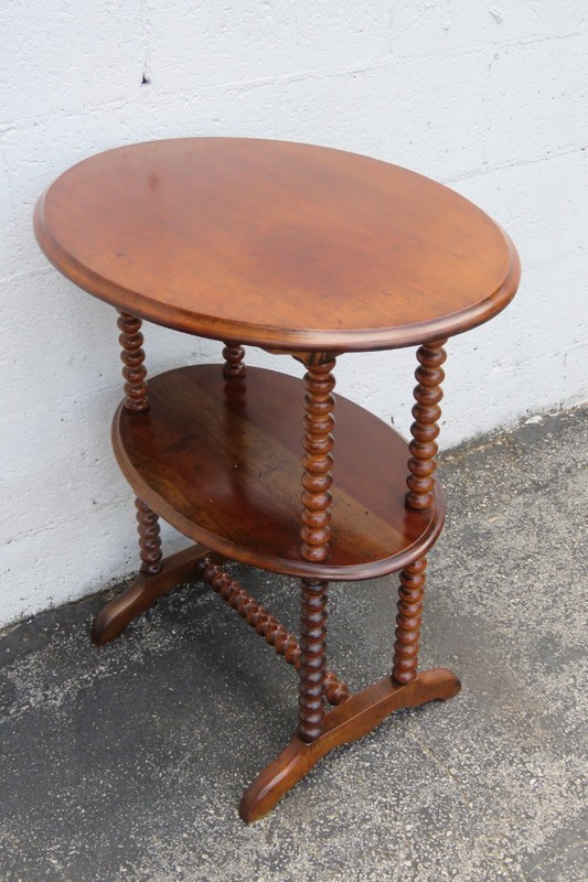 Early 1900s Solid Wood 2 Tiers Oval Side End Table 5426 gallery