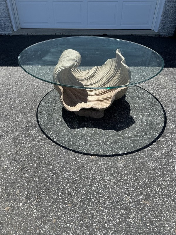 Vintage Clam Shell Coffee Table With Glass Top Coastal gallery