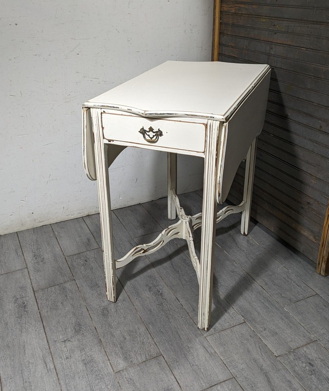 Vintage Shabby Chic French Country Cottage Chippy White Drop Leaf Table