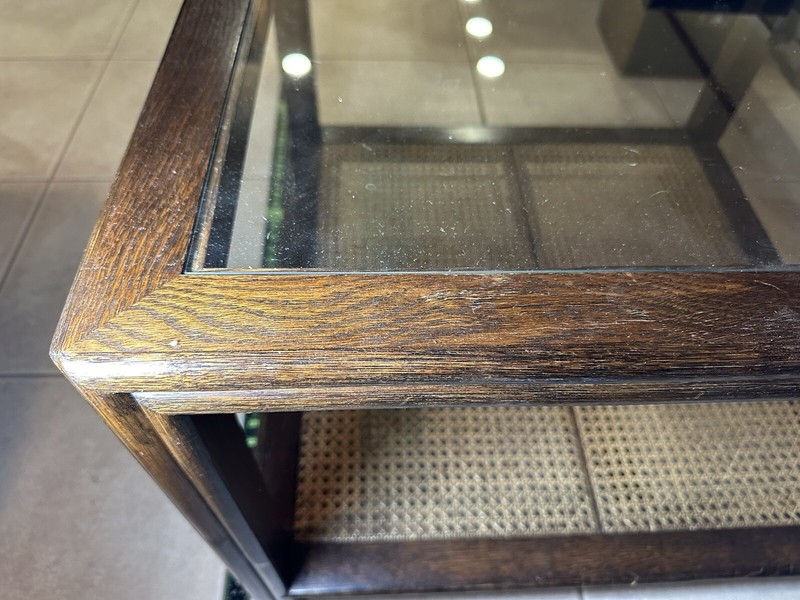 McGuire Regency Era Glass top Table 28x28x21 Vintage Rattan Wood gallery