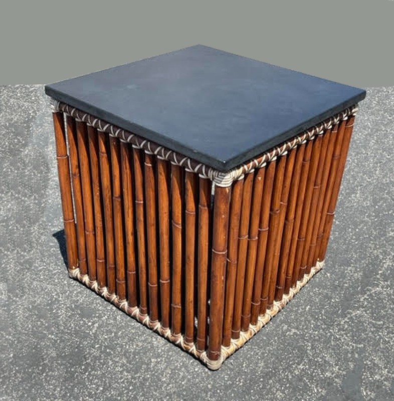 Vintage McGuire Coastal Bamboo Square End Table with Granite Stone Top gallery