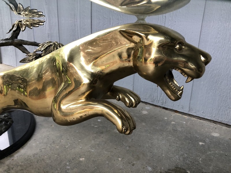 MAISON JANSEN Gilded Cast Bronze Jaguar Marble Coffee Table Mid Century gallery