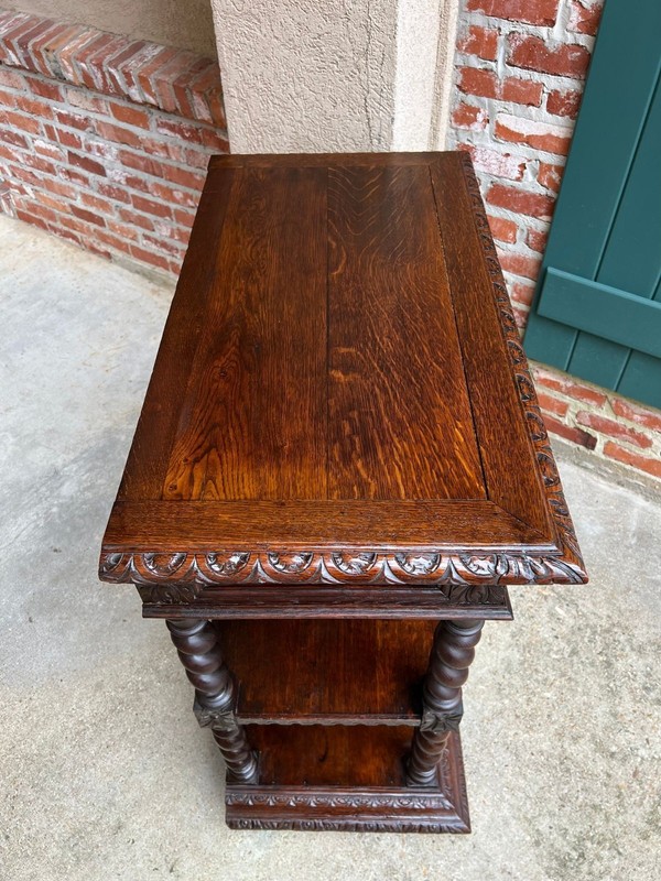 Antique English Server Console Table Jacobean Carved Oak Barley Twist c1900 gallery