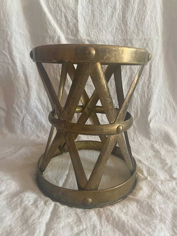 Mid Century Brass X Patterned Stool/Side Table