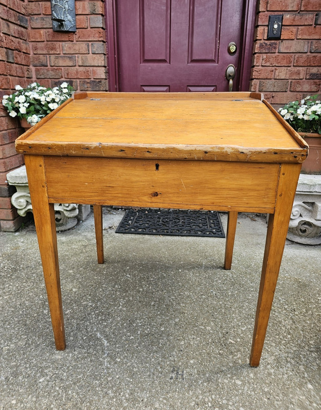 ANTIQUE PINE SLANT TOP DESK AMERICAN PRIMITIVE FLIP STORAGE WORK PLANTATION DESK gallery