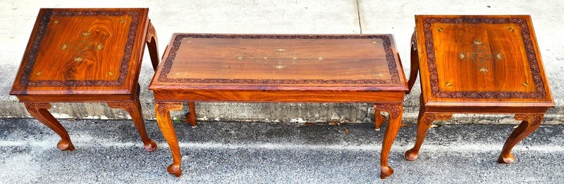 Mid Century Anglo Indian Walnut Coffee & Side Tables 3 Piece Set gallery