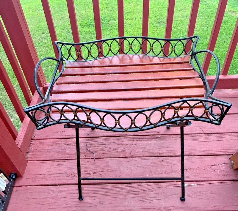 Vintage Victorian Folding Wrought Iron Metal Wood Butler Tray Table Plant Stand