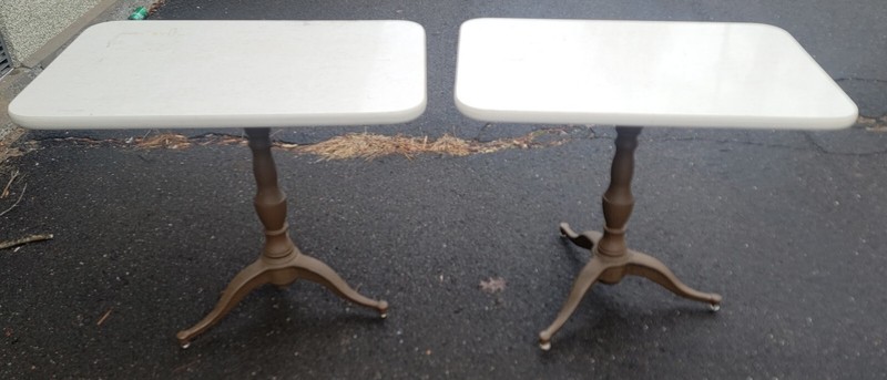 2 Vintage Cast Iron & FAUX STONE TOP PATIO COFFEE OR COCTAIL Ferb Candle Stand