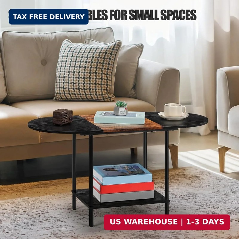 Coffee Tables for Living Room,Mid Century Small Oval Center Table with 2-Tier St gallery