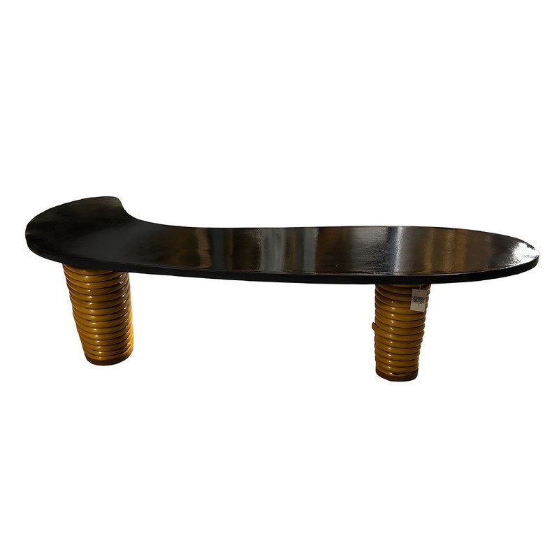 Rare Restored Rattan Amoeba L-Shaped Coffee Table w/ Stacked Legs gallery