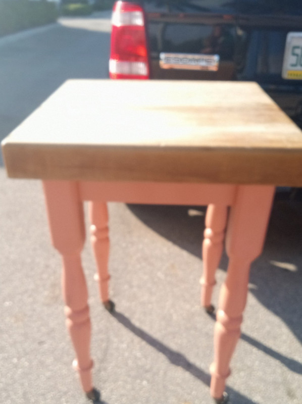 Butcher Block Table….with Cutting Surface…. Country Pink 33x27x34