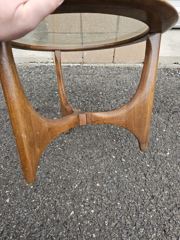 Adrian Pearsall Lane Mid Century Walnut Glass Sculptural Round Side End Table gallery