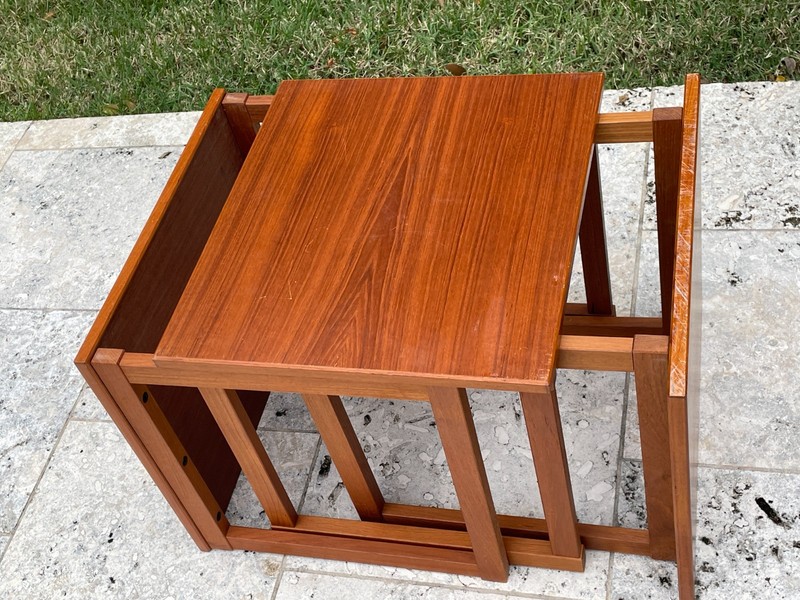 Kai Kristiansen Danish Mid Century Modern Teak Interlocking Cube Nesting Tables gallery