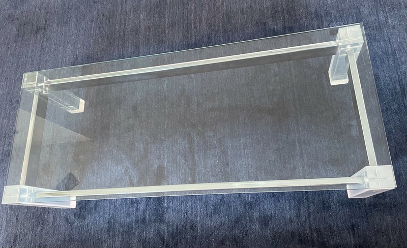 Vintage Mid Century Lucite Box Leg Chrome Frame Glass Top Coffee Table 