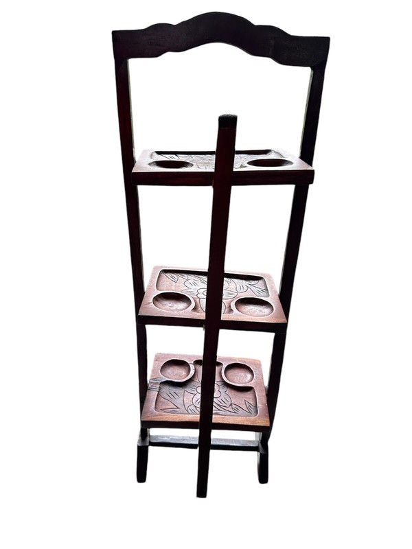 Folding 3-Tier Solid Wood Carved Table Pie Stand Plant Shelf 32” gallery