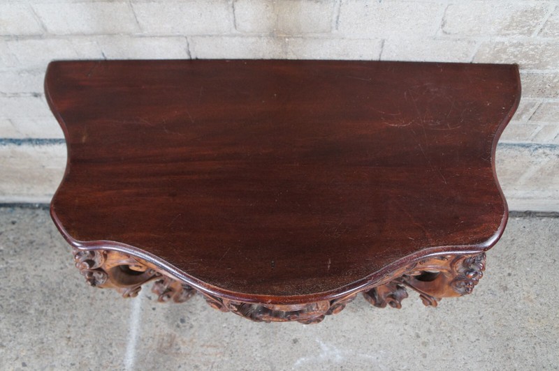 Antique 19th C. French Louis XV Rococo Serpentine Carved Mahogany Console Table gallery