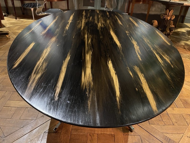 RARE Knoll Custom Black & Natural Striped Oval Table Mid-Century Modern gallery