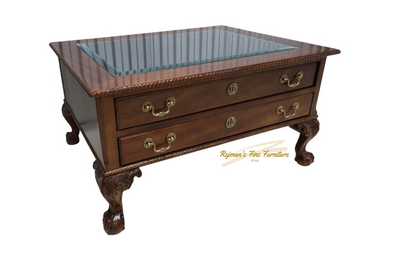 Vintage Chippendale Mahogany Display Coffee Table Ball & Claw Feet