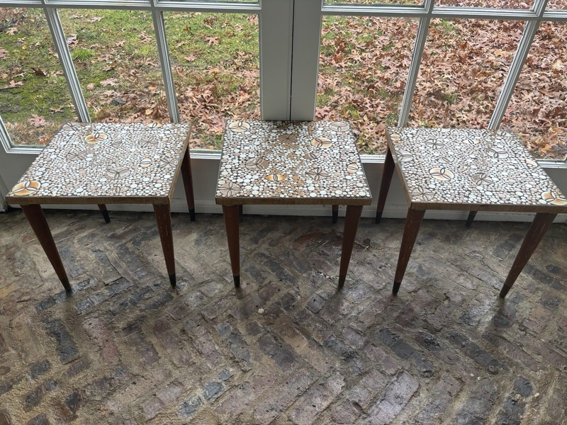 Vintage Ceramic Mosaic Pebble Nesting Tables, Set of 3 – Need Restoration