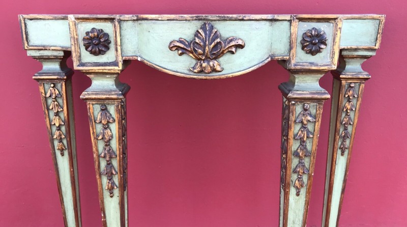 Antique Parcel Gilt Green Painted Console Entry Table + Mirror marble 18th Cent gallery