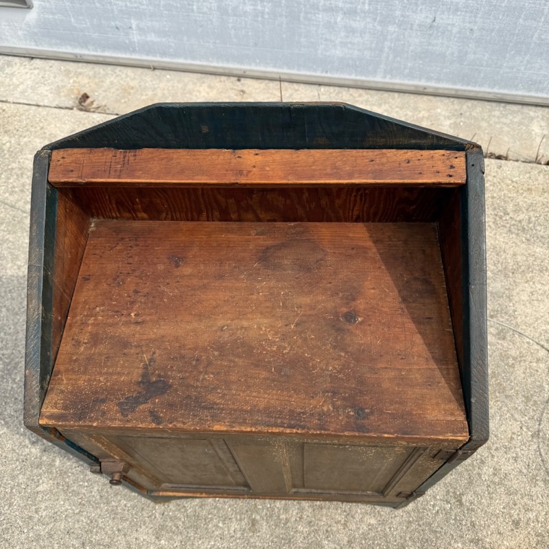 Antique 19th c. Primitive Blue Paint Farmhouse End Bedside Table Cabinet Nightst gallery