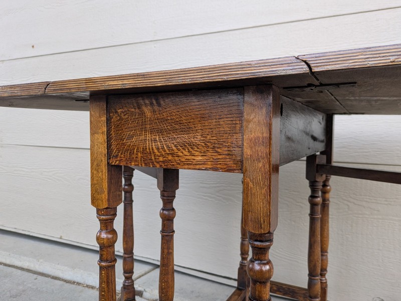 Antique Oak Wood Gate Leg Drop Leaf Kitchen Table English Jacobean Gateleg gallery