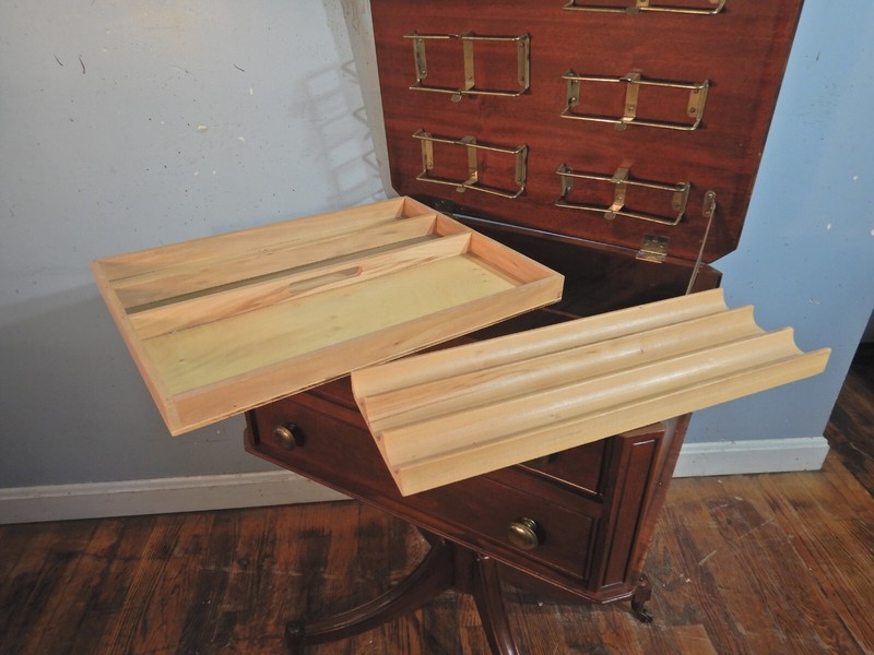 Mahogany Lift top Sewing Stand with Drawer and Trays gallery
