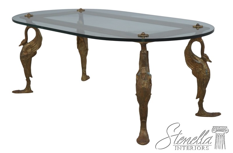 F72800: Vintage Bronze Swan Frame Glass Top Coffee Table
