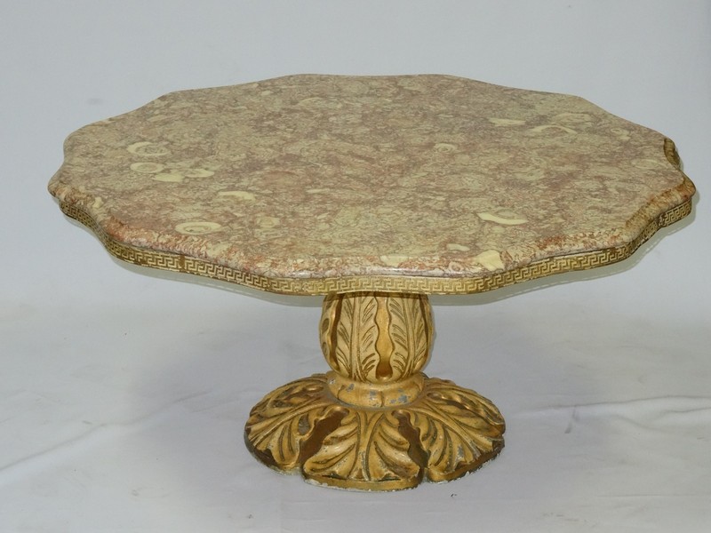 STYLISH MID CENTURY HOLLYWOOD REGENCY BILLY HAINES ERA MARBLE TOP COFFEE TABLE