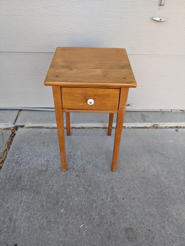 Antique Shaker Rustic Country Maple Wood 1-Drawer Side Table Nightstand gallery