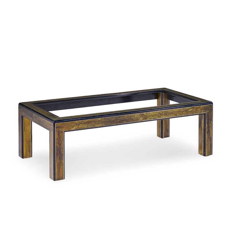 Bernhard Rohne Mid Century Acid Etched Brass and Glass Coffee Table gallery