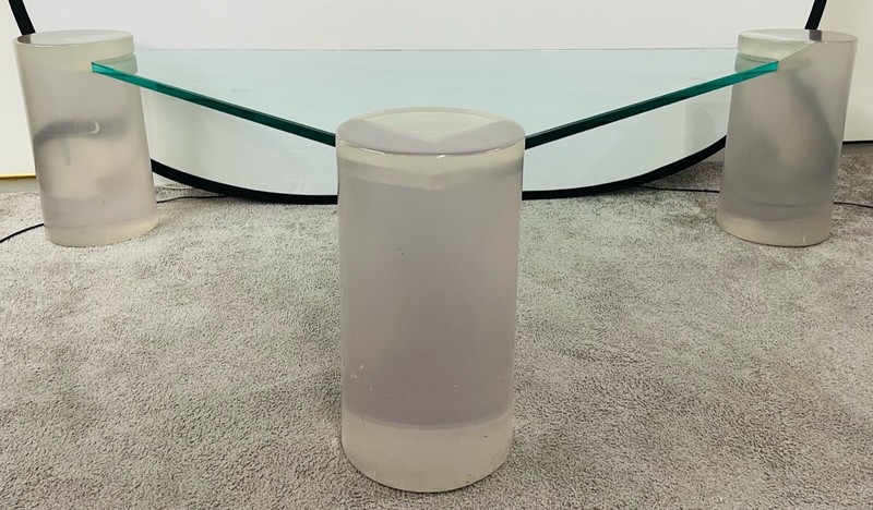 Triangle Lucite and Glass Coffee Table In the Manner of Karl Springer gallery