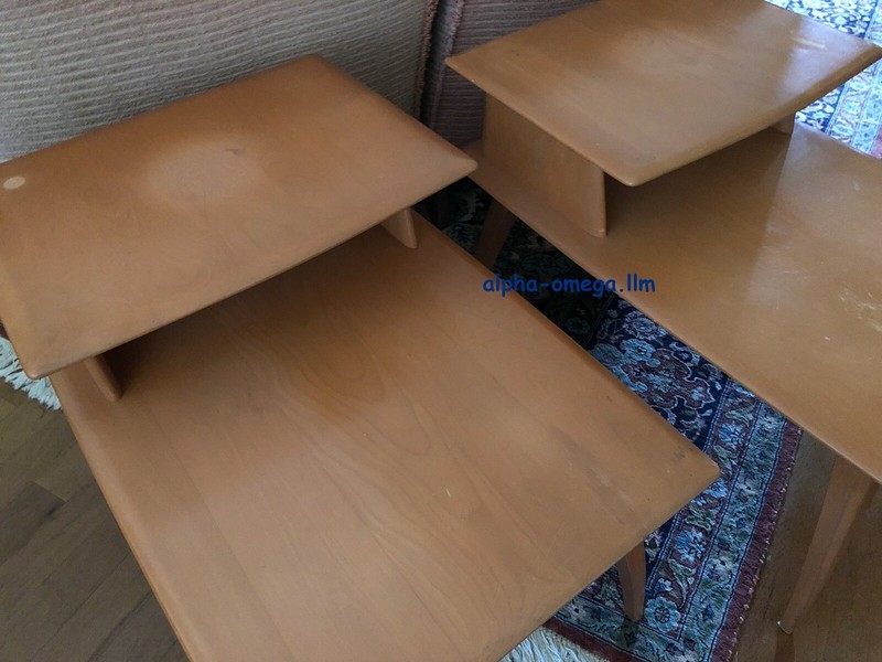 VINTAGE HEYWOOD WAKEFIELD MCM STEP END TABLES-CHAMPAGNE BIRCH MAPLE-2 TIER-PAIR! gallery