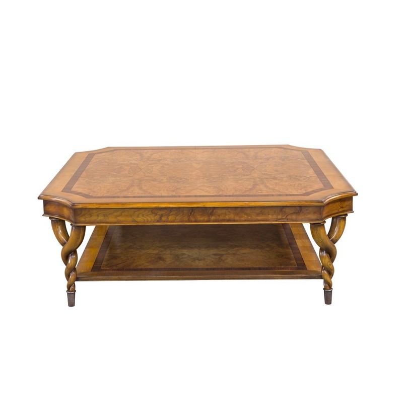 Square Ash wood Coffee table with twist legs, lower shelf, all solid wood gallery