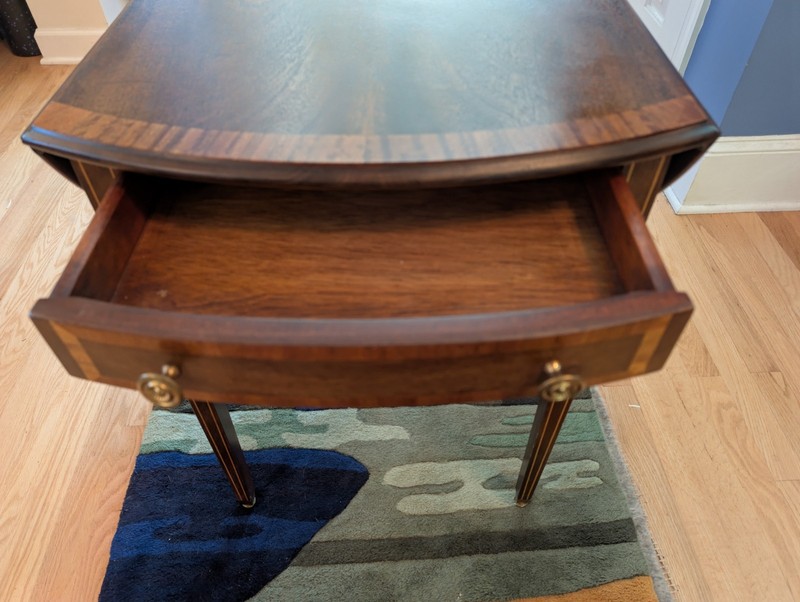 Hepplewhite Pembroke Mahogany Side Table with Satinwood Inlay & Brass Casters gallery