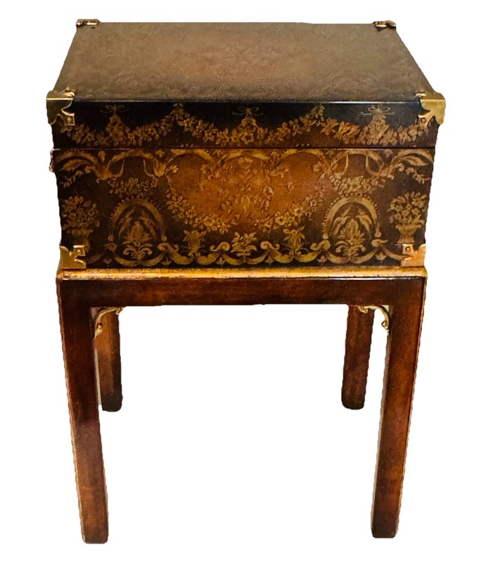 Wood Box on Stand End Side Table – Hand Painted