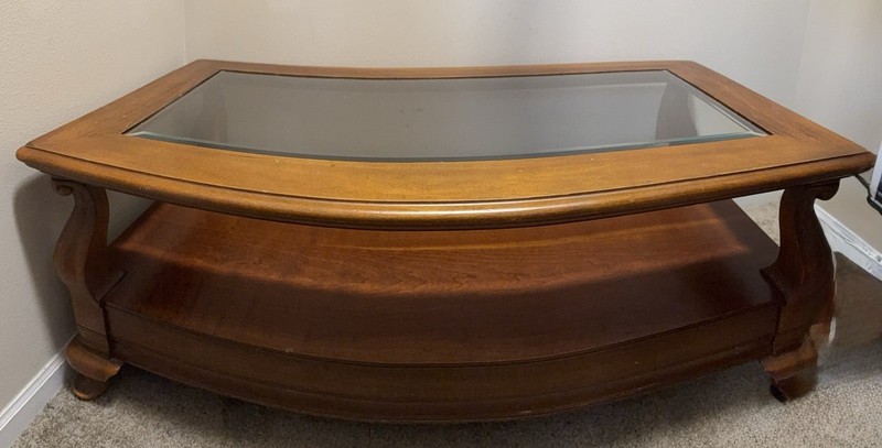Antique Finish Wood and Glass Rectangular Coffee Table Brown Fixed Top gallery