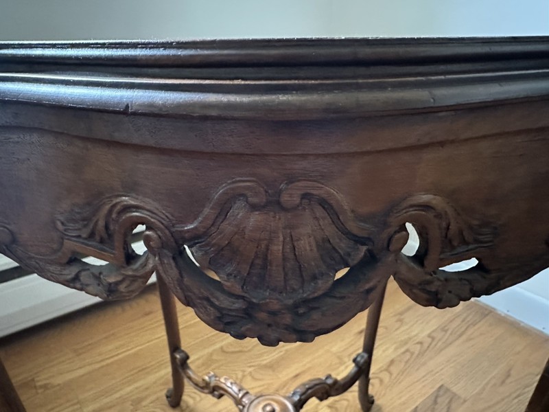 French Rococo Revival Louis XV Style Side Table Mid 20th Century Floral Inlay gallery