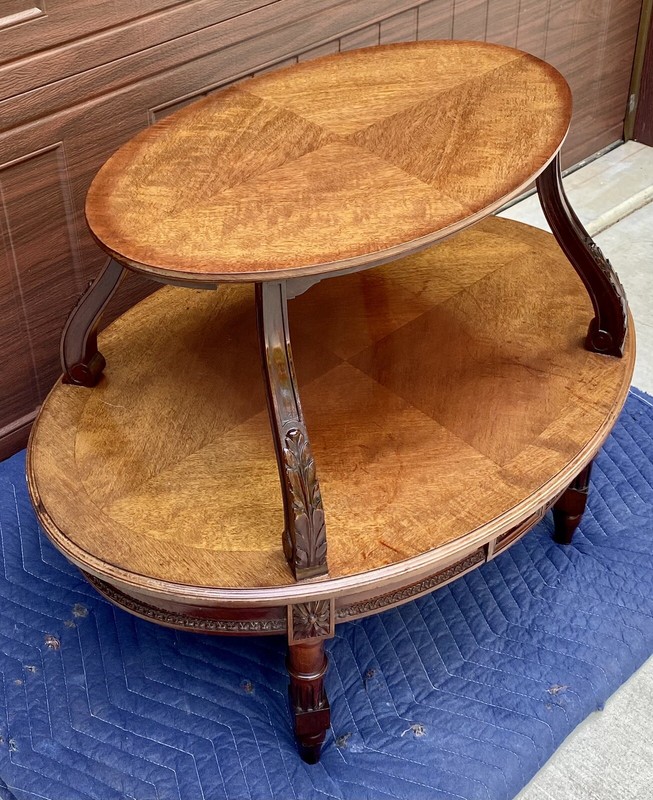 Antique 2-Tier Mahogany & Oak Table With Removable Serving Tray Top & Pullouts gallery